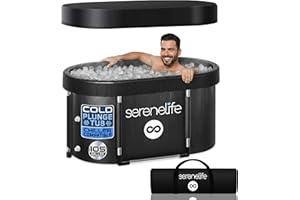 SereneLife Oval Ice Bath Tub - Insulated Cold Plunge Tub for Athletes 105 Gallon, Includes Cover, Storage Bag & Water Bag, On