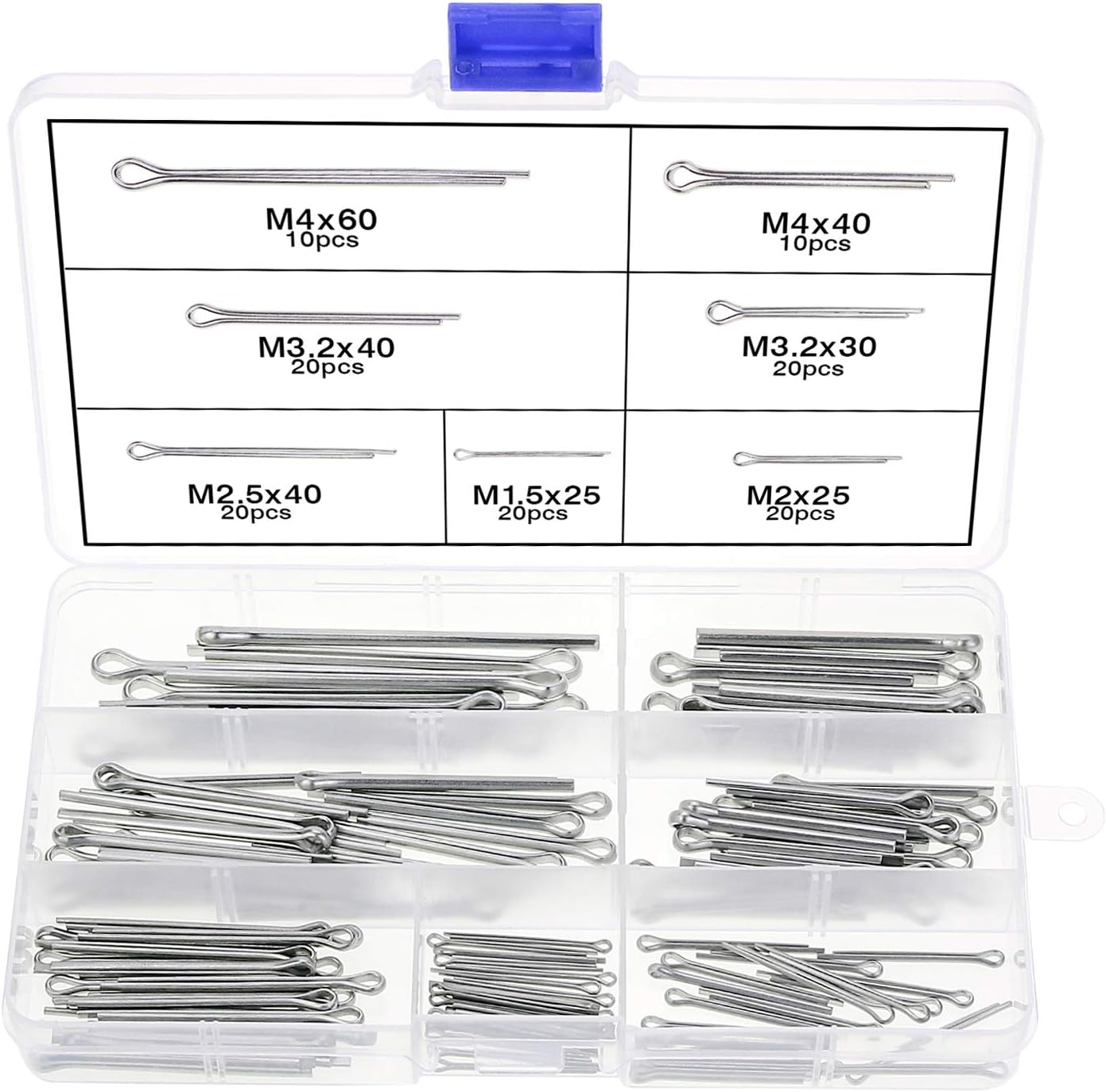 WiMas 120pcs Cotter Pin Assortment Kit Stainless Steel Cotter Pin Clip Key Fastner Fitting Assortment Kit with 7 Size
