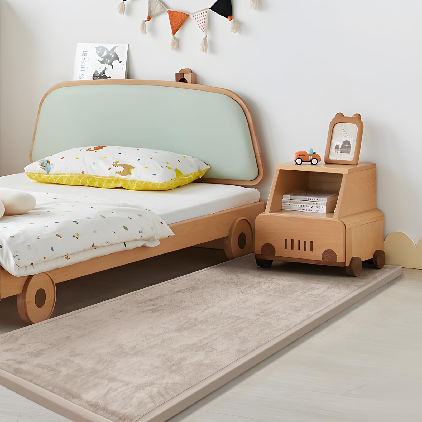Photo 1 of Huloo Sleep Play Mat for Babies Toddlers,1.3" Thick Elasti-Foam Anti-Fall Cushion Mat for Kids Room,28×72 Bedroom Bedside Rugs,Water-Repellent Soft Coral Velvet,Non-Slip(Beige)
