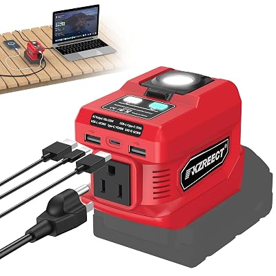 Kzreect 220W Power Inverter Compatible with Milwaukee 18V Batteries (Battery Not Included), DC to 110V AC Converter with 1 AC Outlet, USB-C, Dual USB-A & 400LM LED – Outdoor, Camping & Emergency Use