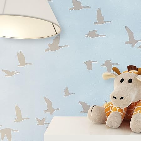 NEWROOM Kindertapete Blau Vögel Kinder Vliestapete Grau Vlies Kindertapete Kinderzimmer Babytapete Babyzimmer Niedlich