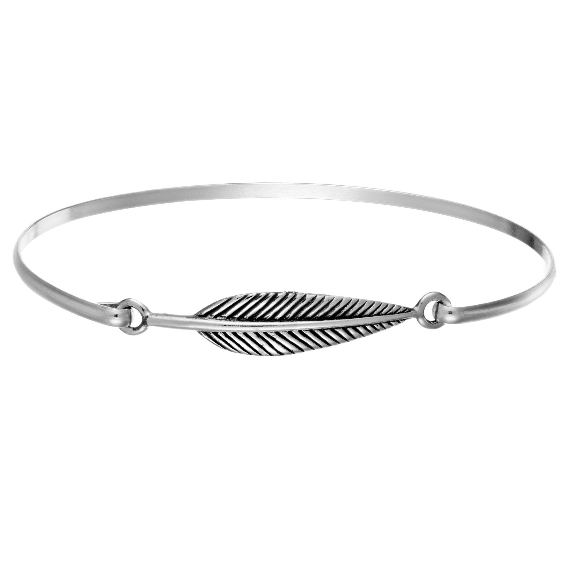 Silverly 925 Sterling Silver Feather Bangle With Hook Clasp - Solid Silver Leaf Stacking Bracelet - Nature-Inspired Jewellery for Women - Unique Gifts for Girlfriend - Symbolic Friendship Bracelets