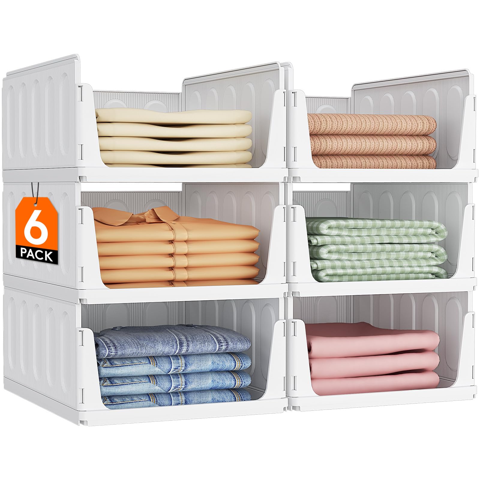 Photo 1 of Lifewit 6 Pack Stackable Closet Organizers and Storage Basket for Clothes, Plastic Sweater Storage Bins for Wardrobe, Multifunctional Pants Organizer for RV, Pantry, Bathroom, Kitchen, Dorm, 24L