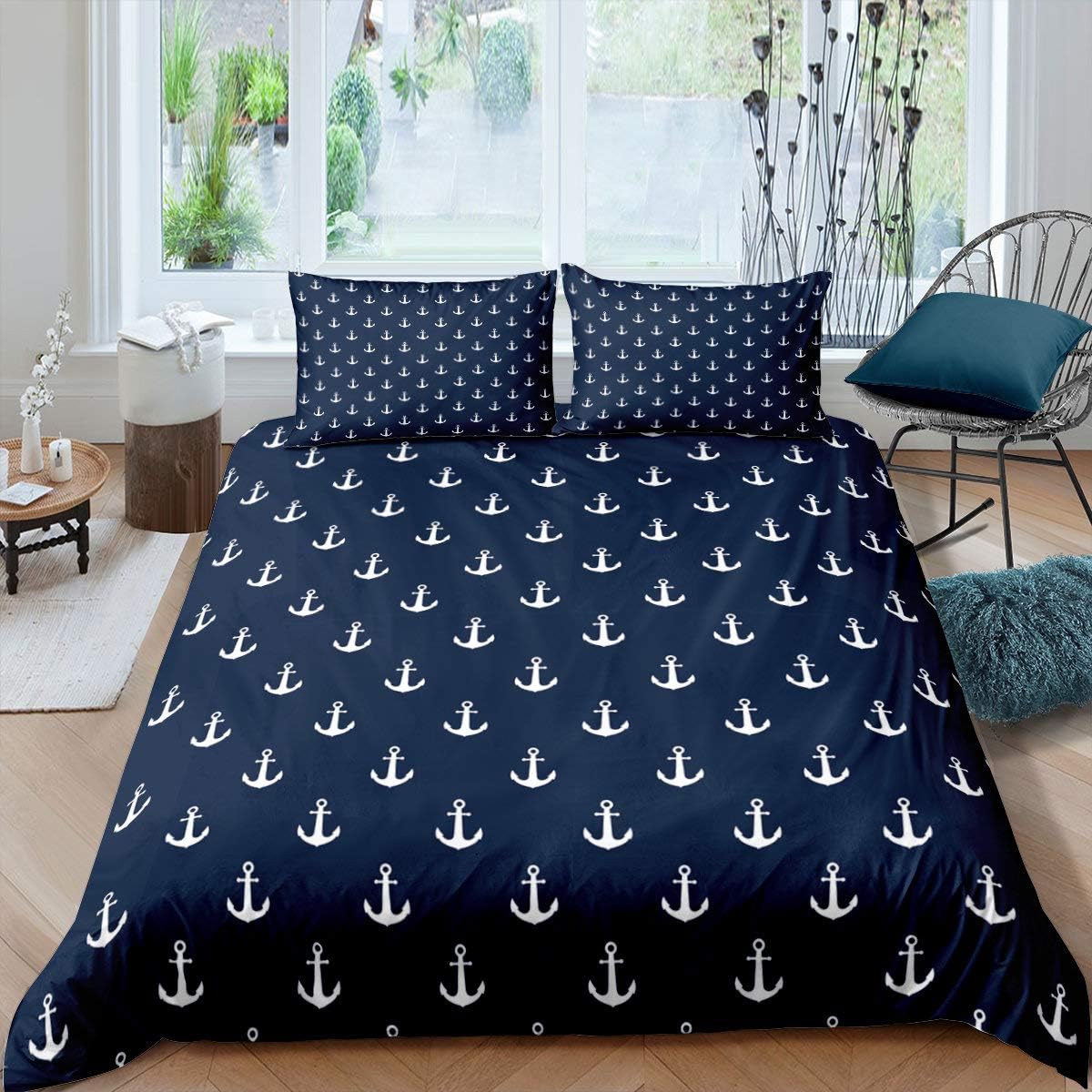 Erosebridal Nautical Theme Bedding Set Anchor Print Quilt