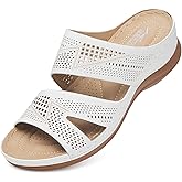 SHIBEVER Wedge Sandals for Women Summer Dressy Comfortable Slip On Casual Open Toe Hollow Out Low Wedge Sandals