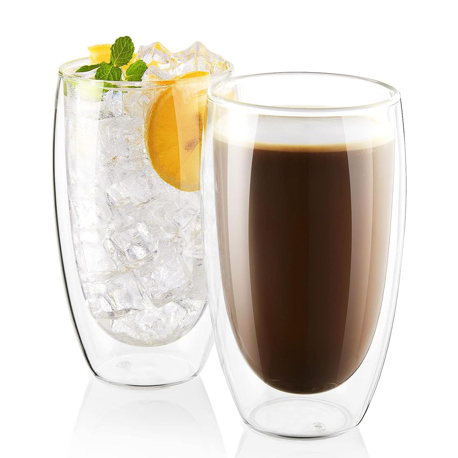 Keyoung Pack of 4 Double-Walled Coffee Glasses, 450 ml, Latte Macchiato Glasses, Floating Effect, Cappuccino Cups Made of Borosilicate Glass, Thermal Glasses for Latte Tea, Any Drink