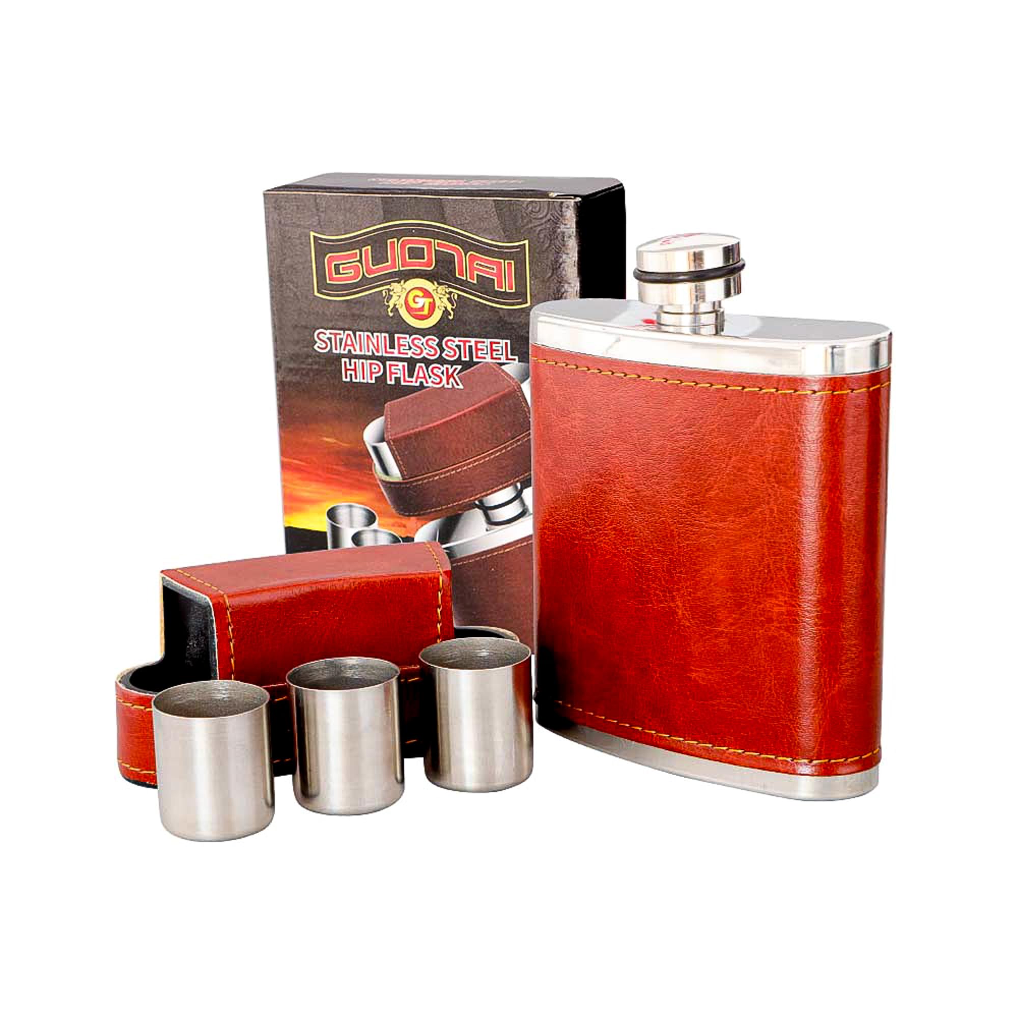 KAV Pocket Hip Flask 8 Oz - Premium Stainless Steel with Leather Cover and Leak Proof - Ideal for Whiskey, Bourbon, and Liquor - Stylish Portable Durable Drinkware Flask for Every Occasion