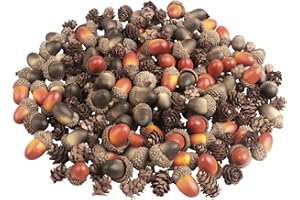FANGOO 200 Pieces Natural Pine Cones and Artificial Acorns Decorations, Christmas Mini Pinecones Fake Acorns with Natural Acorn Cap for DIY Craft Vase Filler Home Christmas Festival Party Fall Winter Decor