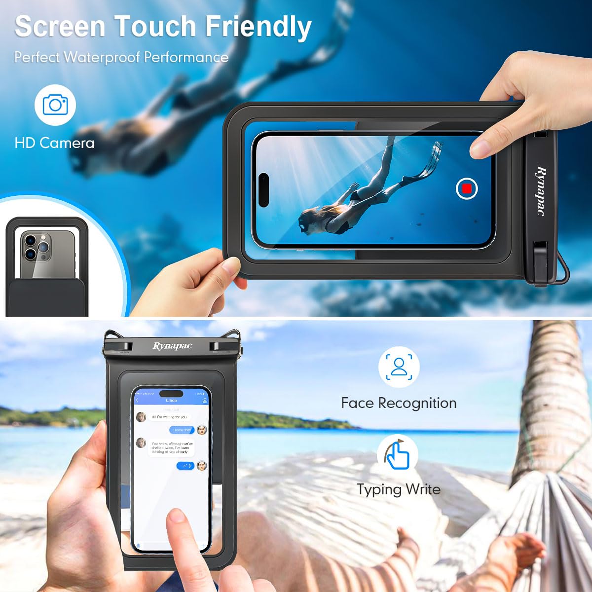 Rynapac 2 Pack Double Space Waterproof Phone Pouch with Lanyard | for iPhone 16 15 14 Pro Max | up to 8.5'' | Cellphone Dry Bag | for Beach Vacation Travel Cruise Essentials