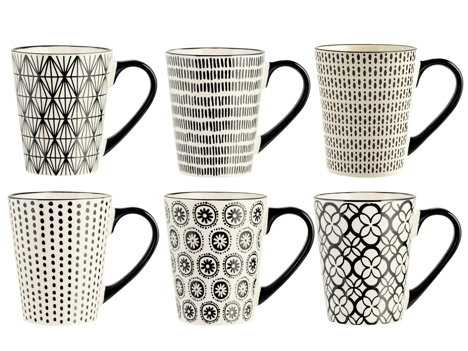 Pack of 6 Vhera stoneware mugs with assorted decoration cc 350