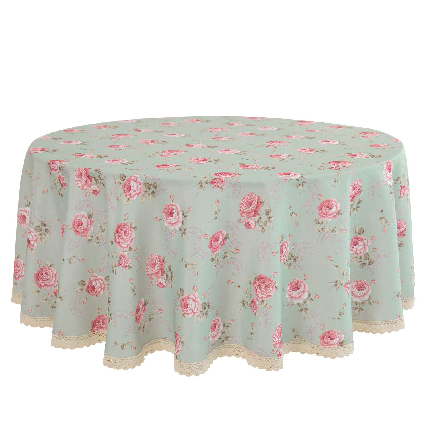 YEESSION Floral Print 70 Inch Round Tablecloth Stain Resistant and Waterproof Wine Table Cover for Kitchen Dining Indoor Outdoor Buffet Tabletop Decoration (Light Green)
