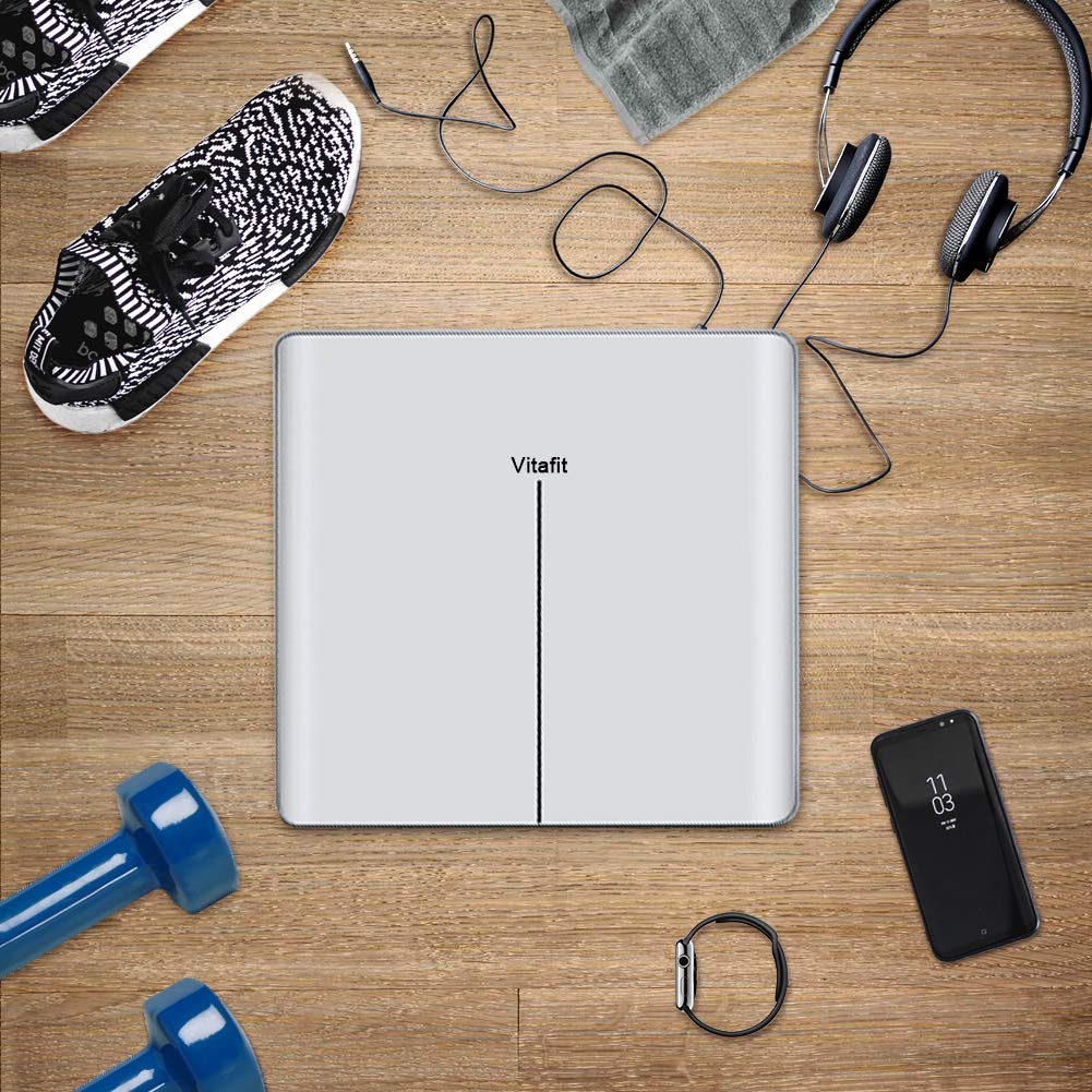 Vitafit Digitale Personenwaage Waage Körperwaage mit Helle LED Anzeige,Hochpräzisions-Sensoren und gehärtetem Weiss Glas,5kg-180kg, Elegante weiß