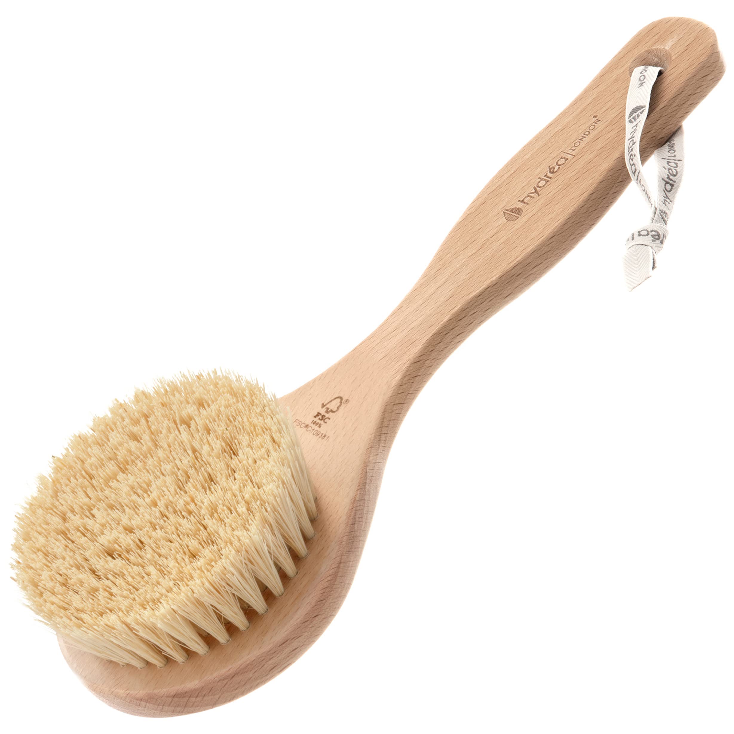 Hydrea London Dry Body Brush - Premium Exfoliating Cactus Bristle Skin Scrubber, Vegan Cellulite Remover for Lymphatic Drainage, FSC® Certified Beechwood