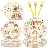 96PCS Boho Rainbow Plates and Napkins Party