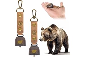 AZREFERENCE 2 Pack Loud Bear Bells with Magnetic Silencer, Leather Button Strap, Carabiner for Bear Deterrent, Hikers Gear Brass Camping Bear Bell for Survival, Hiking, Biking, Fishing, Climbing