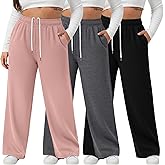 August Alley 3 Pack Women's Plus Size Wide Leg Yoga Pants, Baggy High Waist Lounge Pants, Drawstring Sweatpants with Pockets