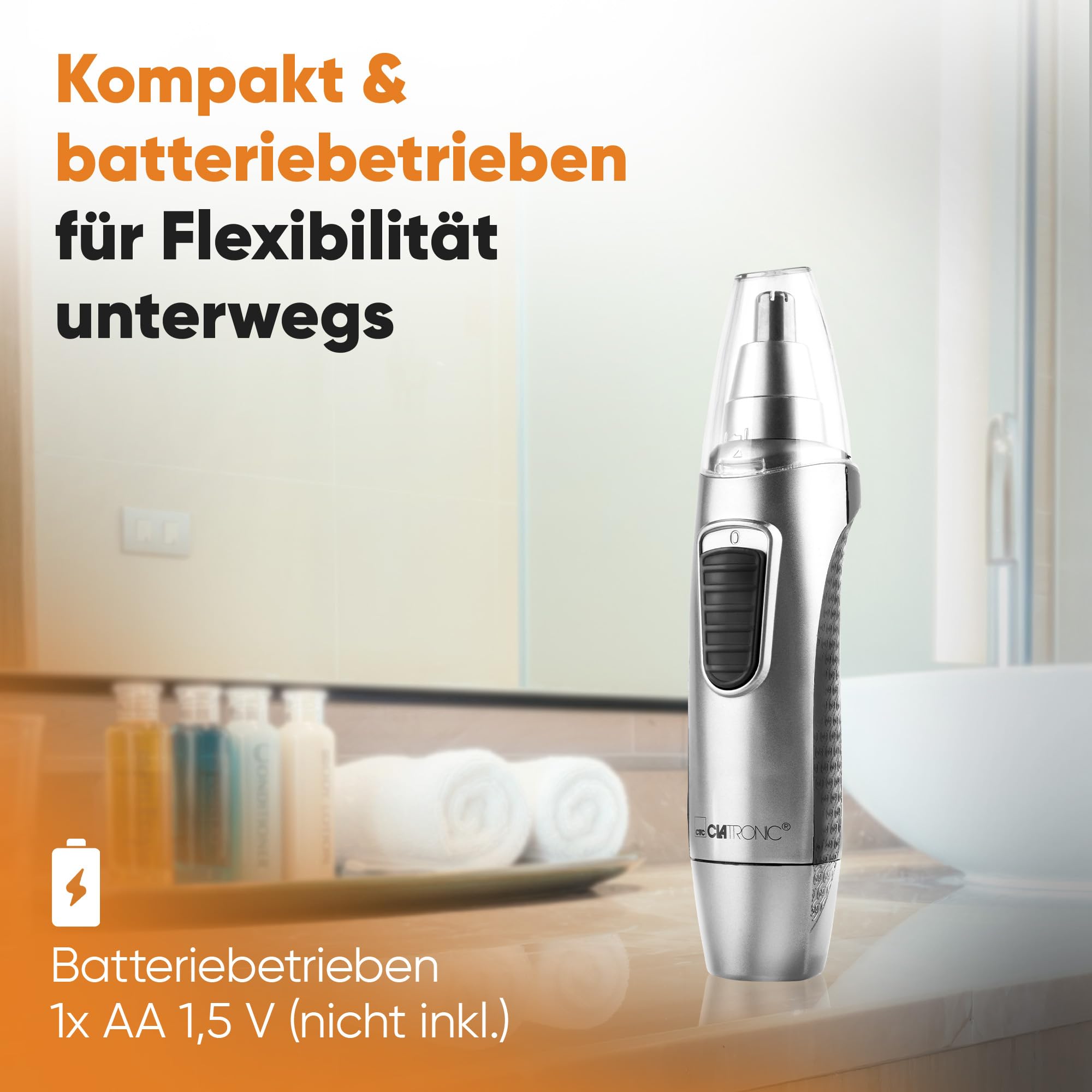 Clatronic® Nasenhaartrimmer Herren | auch für Ohrhaare | mit Licht | Soft-Touch-Gehäuse | Edelstahl-Scherkopf (abnehmbar) | Nasenhaarentferner | Nasenhaare entfernen | Nasentrimmer | NE 3595 5