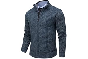Msmsse Mens Cardigan Sweaters Full Zip Up Stand Collar Casual Knitted Sweater with 2 Front Pockets