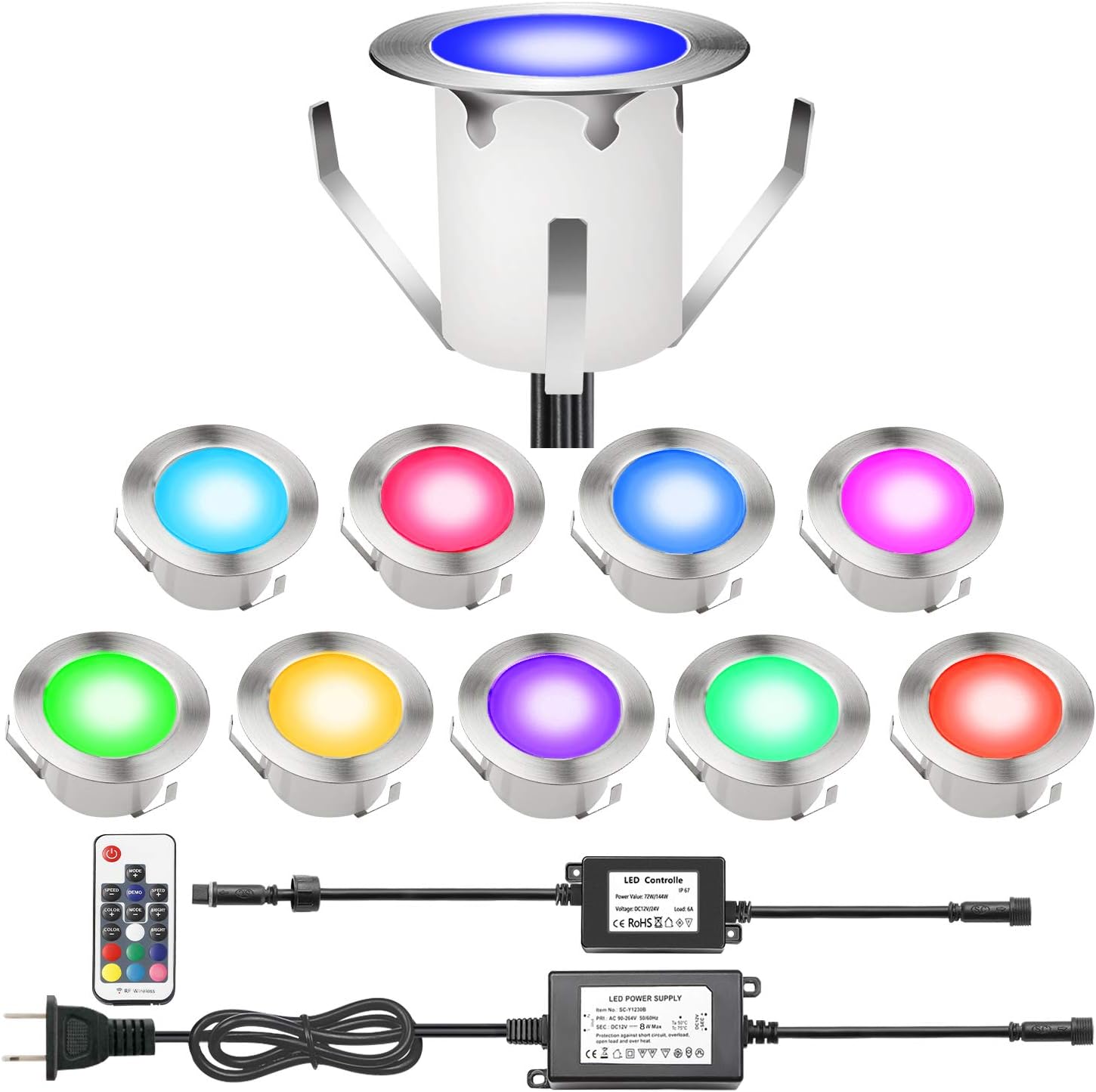 CHNXU RGB LED Deck Lights Kit with Transformer and Remote Control, IP67