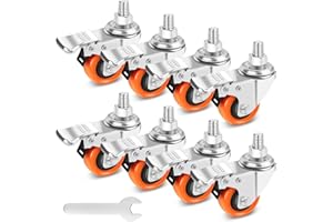 W B D WEIBIDA Stem Caster Wheels 2 Inch with Dual Locking, 8 Pack, Heavy Duty Threaded Stem Casters UNC 1/2"-13 x 1, No Noise Swivel Casters, Set of 4 Caster Wheels for Cart, Furniture