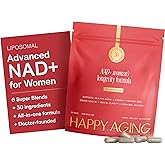 Happy Aging Longevity Supplement with Advanced NAD+ Complex, Resveratrol, CoQ10, PQQ & NMNH – 6-Blend Women’s Longevity Formula for Cellular Energy, Cognitive Clarity, Muscle Strength & Vital Aging