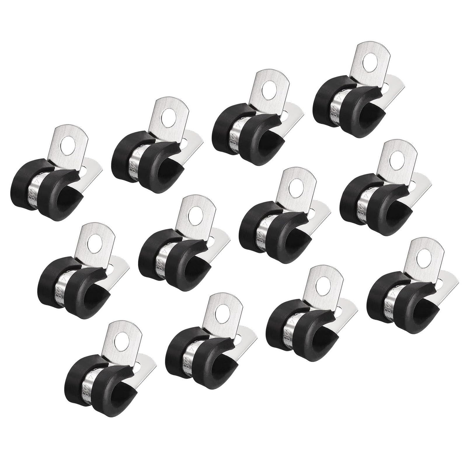 MACHSWON 24Pcs 5/16 Inch(8mm) Cable Clamp, Rubber Cushioned Insulated Clamp 304 Stainless Steel R Shape Bracket Metal Pipe Clamp Tube Holder for Wire Hose Tube