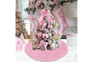 yuboo Small Pink Christmas Tree Skirt, 24 inches Mini Fuzzy Fur Table Top Mothers Day Tree Skirt Rug for 2-3 ft Christmas Tree for Pink Christmas Mothers Day Decor Decorations