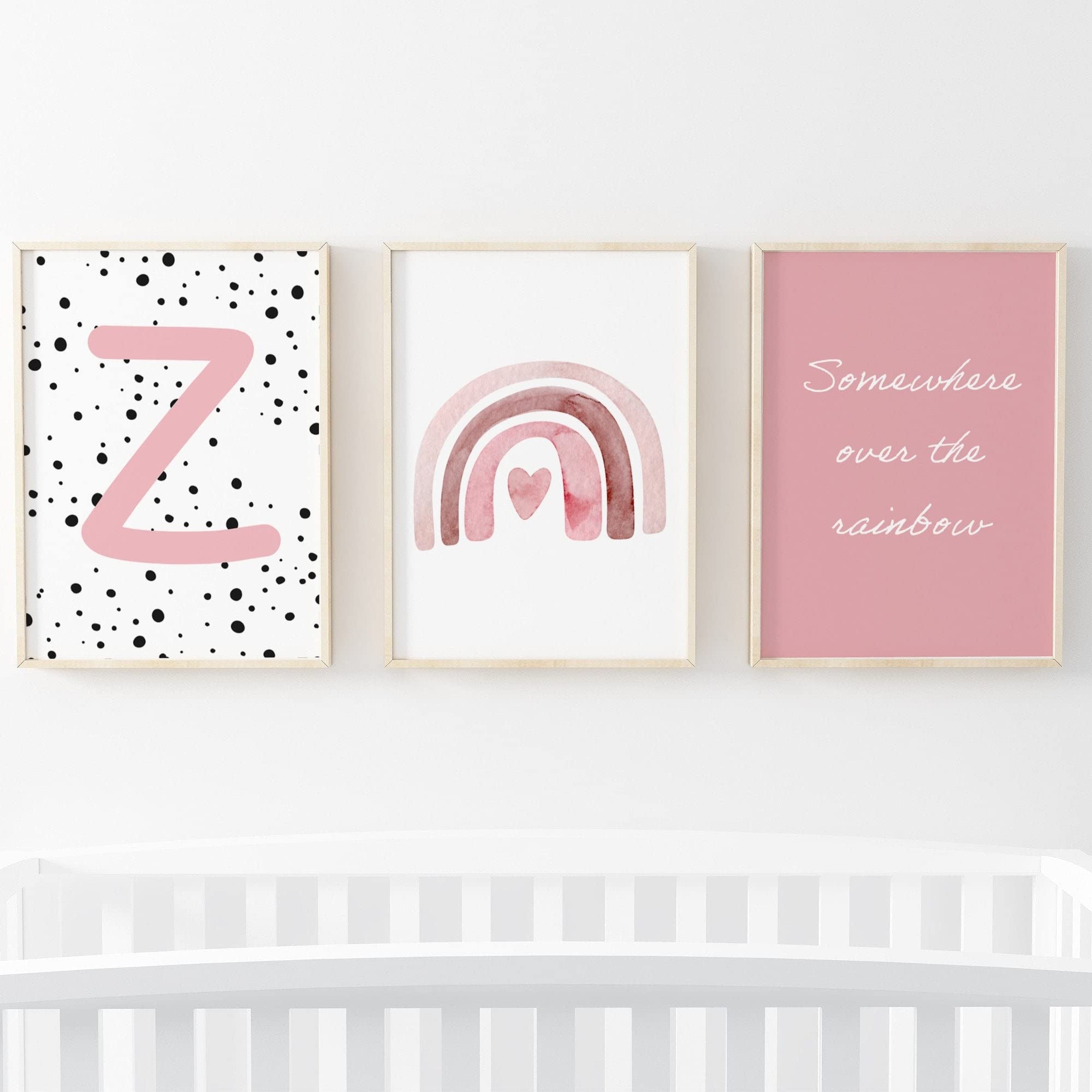 Pompom Prints® Set of 3 Girls Bedroom Prints, Rainbow Nursery Prints, Scandi Boho Style Nursery Decor, Playroom Prints [Picture Frames not Included] (A4, Z)