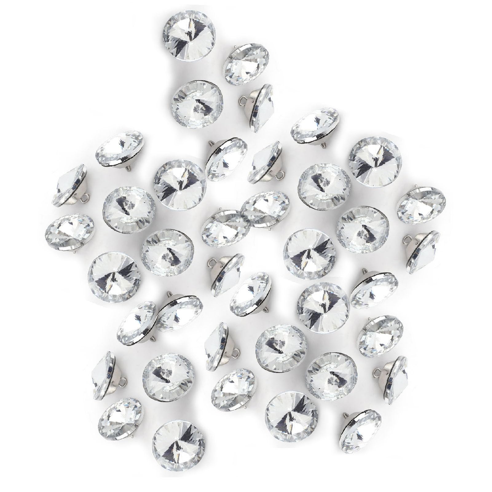 Ejoyous Glass Upholstery Button, 50Pcs 20mm Clear Rhinestone Round Button with Metal Loop for DIY Decorative Sewing
