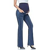 GLAMIX Women's Stretch Maternity Bootcut Jeans with Pockets Over The Belly Bell Bottoms Flare Denim Pants Pregnancy Clothes