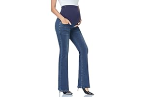 GLAMIX Women's Stretch Maternity Bootcut Jeans with Pockets Over The Belly Bell Bottoms Flare Denim Pants Pregnancy Clothes