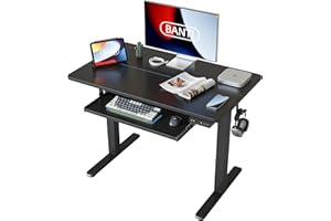 BANTI 40" x 24" Height Adjustable Electric Standing Desk with Keyboard Tray, Sit Stand up Desk with Splice Board, Black Frame/Black Top