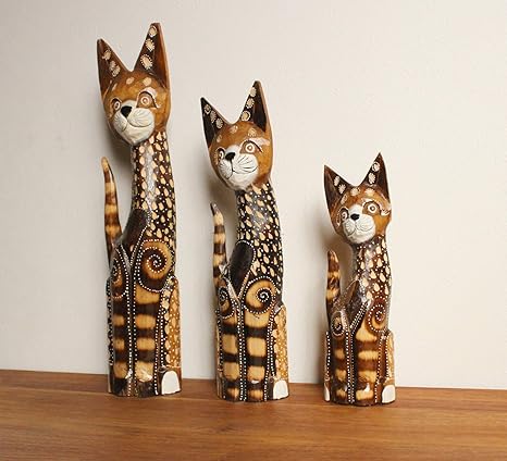 Amazon アンティークバリ猫のオブジェ 3匹セット 茶 大中小 アジアン雑貨 バリネコ 置物 インテリア レトロ調 置物 オブジェ オンライン通販