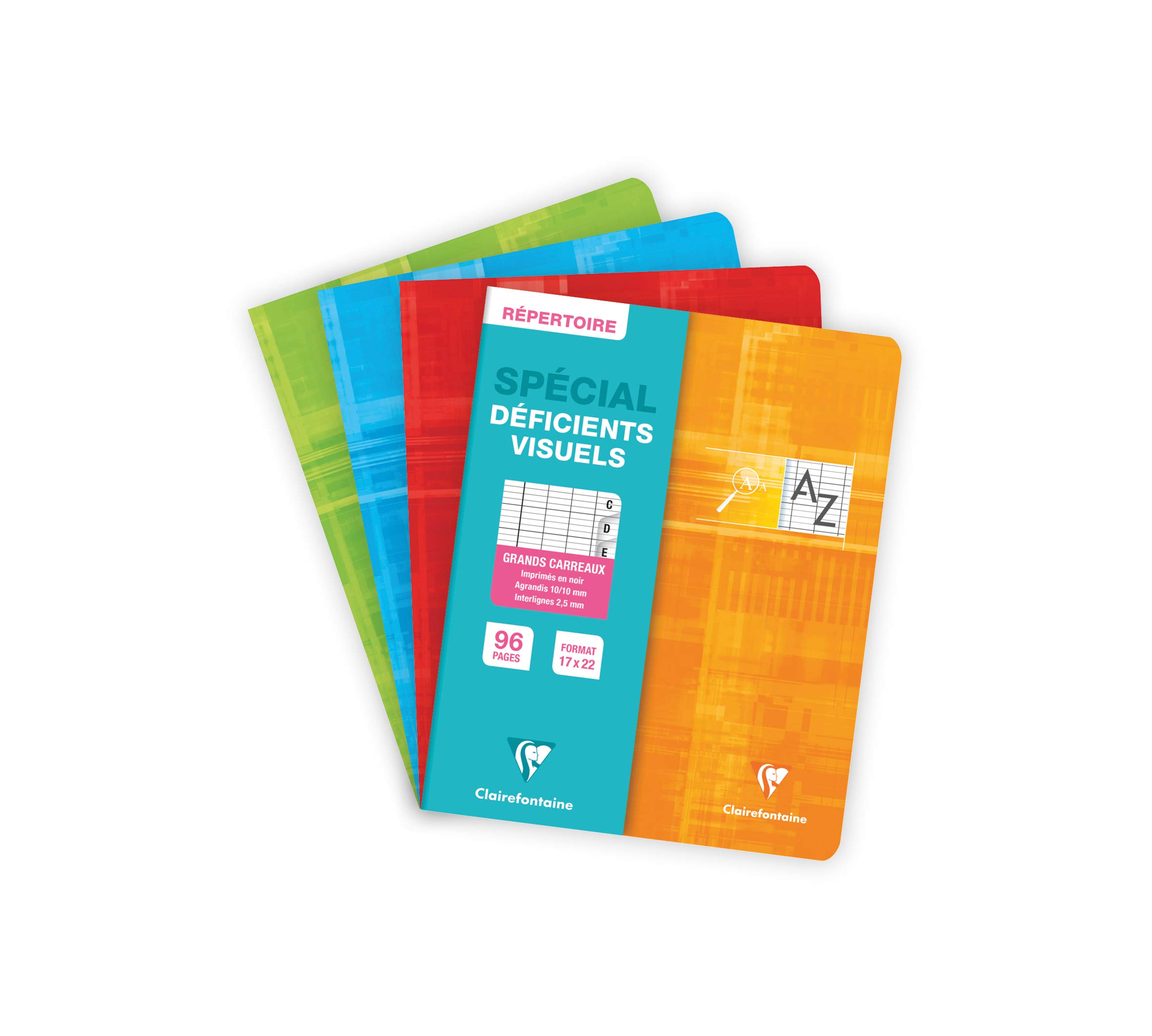 Clairefontaine 63799C Stapled Indexed Book For The Visually Impaired 17x22 - 96 Pages Seyes Enlarged 10/10 - White Paper 90 g - Map Cover - Random Colour