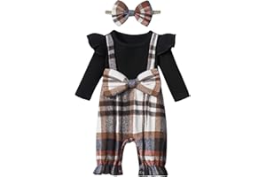 Queenstyle Newborn Baby Girl Clothes Romper Long Sleeve Ruffle Jumpsuit Cute Infant Girl Fall Winter Outfits with Headband