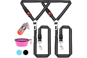 COSOWO 4 in 1 Set Dog Car Removable & Hardest Seatbelts, Adjustable Pet Seat Belt Harness for Cars, Retractable Restraint Secures to Vehicle Headrest, Poop Bag and Dog Bowl, Black