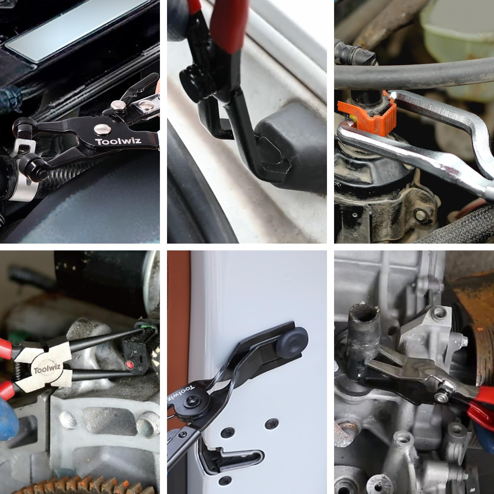 Toolwiz 6-teiliges Kraftstoffleitungszangen-Set, Schlauchschellen-Clip, Türverkleidungs Lösezange, Zange zum Entfernen von Schläuchen, 30-Grad-Druckstiftzange, 9 cm Kraftstofffilter-Messschieber 8