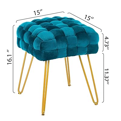 Buy Modern Velvet Square Ottoman Stool Braided Woven Foot Stool Ottoman Upholstered With Gold Metal Legs Velvet Ottoman Footstool Rest Vanity Stool Makeup Chairs Footrest For Living Room Teal Green Online In