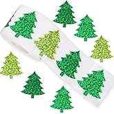 500Pcs Christmas Tree Stickers Roll 1.2in Laser Green Pine Tree Seal Stickers Xmas Waterproof Self-Adhesive Decals for Envelope Journal Decor Gifts Decor