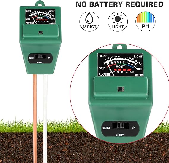 Ruolan Soil Ph Meter for Soil Plant Moisture Meter 3in1 Soil Moisture/Light/pH