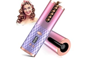 LALUZTOP Automatic Curling Iron, Anti-Scald Hair Curler, Rotating Curling Iron 1 Inch Hair Tools, 6 Temps & 11 Timers, Portable Ceramic Barrel Wand Curling Iron, Fast Heating Rechargeable Travel Waver Curler