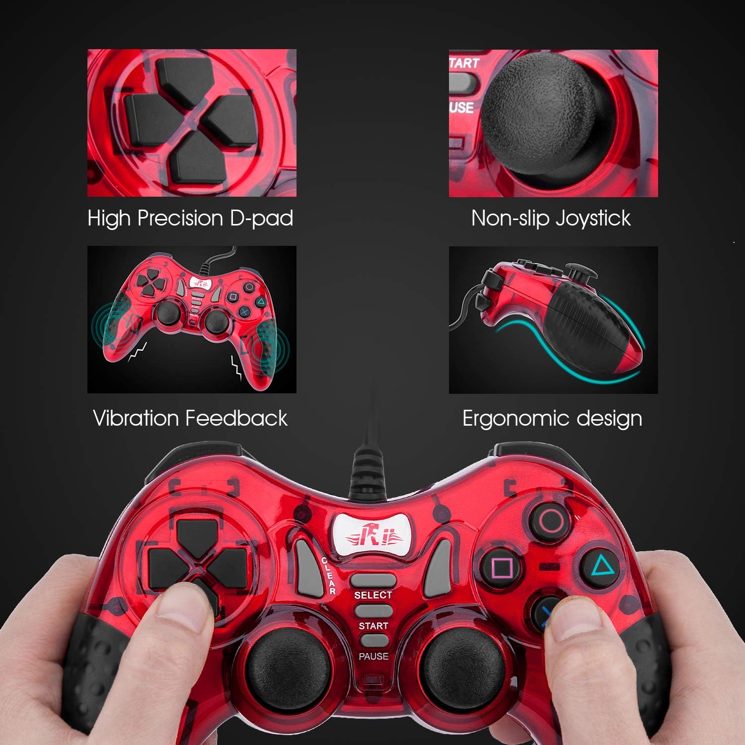 Gaming Wired Gamepad Controller Rii GP500 for PC Windows 98 XP 7 8 10 Games Playstation 3 STEAM Gaming with Joystick Dual Vibration Asymmetric USB Joy pad Handler (TURB 12 FIRE Buttons 4 AXLS): Computers & Accessories