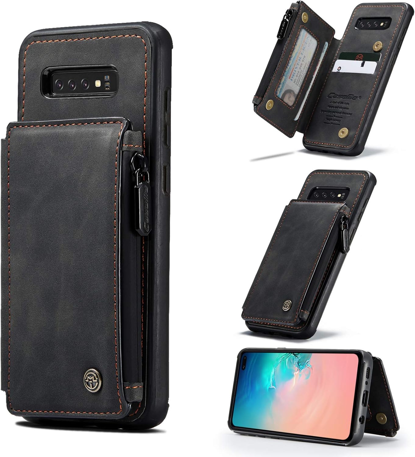 UFinetech 2-in-1 Samsung Galaxy S10e Case Wallet Leather TPU Flip Stand Magnetic Card Holder Waterproof Zipper RFID Blocking Designer Luxury Stylish 2020 Purse Holster Cover for Samsung Galaxy S10e