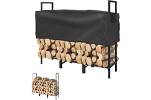 KYATE 4ft Firewood Rack Outdoor with Adjustable Cover Fireplace Wood Storage Indoor Heavy Logs Stand Stacker Holder Strong Lumber Racks Outside for Courtyard Patio
