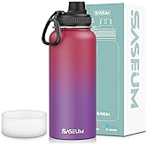 SASEUM Insulated Stainless Steel Water Bottles 32oz with Spout Lids Metal Vacuum Thermal Large Water Jug Leak-proof Reusable Flask for Sports Gym and Travel,Red-Purple