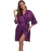 Women's Short Satin Robes Silky Bathrobe Bridesmaid Sleepwear for Wedding Party Getting Ready Solid Color