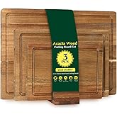Acacia Wood Cutting Boards for Kitchen Set of 3, Chopping Board with Holder, with Deep Juice Groove Grip Handles, Charcuterie Boards, for Meat, Vegetables and Fruits and Cheese (Set A of 3)