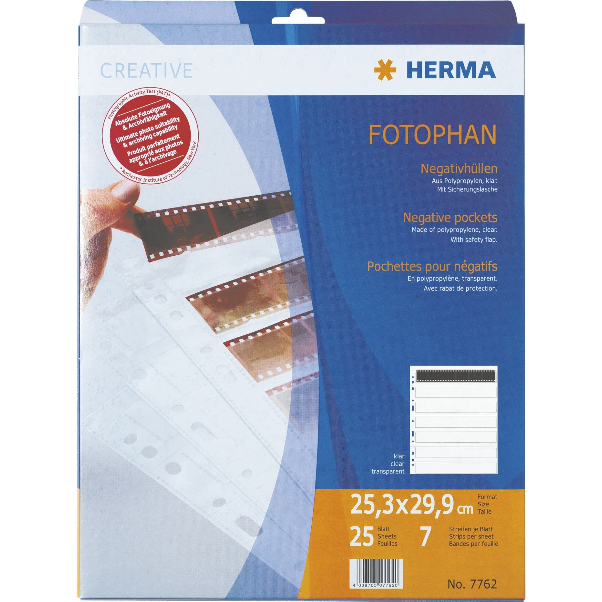 HERMA 7762 Negative Sleeves 35 mm for Folders, Pack of 25 7 Small Frame Strips of 6 Images, Negative Storage Cases for Small Frame Negatives with Euro Punched Holes and Safety Lab, Transparent — image 1