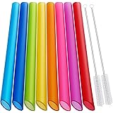 [Angled Tips] 8 Pcs Reusable Boba Straws & Smoothie Straws - Multi Colors Jumbo Wide Reusable Straws, BPA FREE Food-Grade Pla