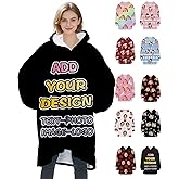 Custom Blanket Hoodie with Photo Wearable Blanket Personalized Comfy Hoodies Customized Gifts for Christmas Women Kids Men